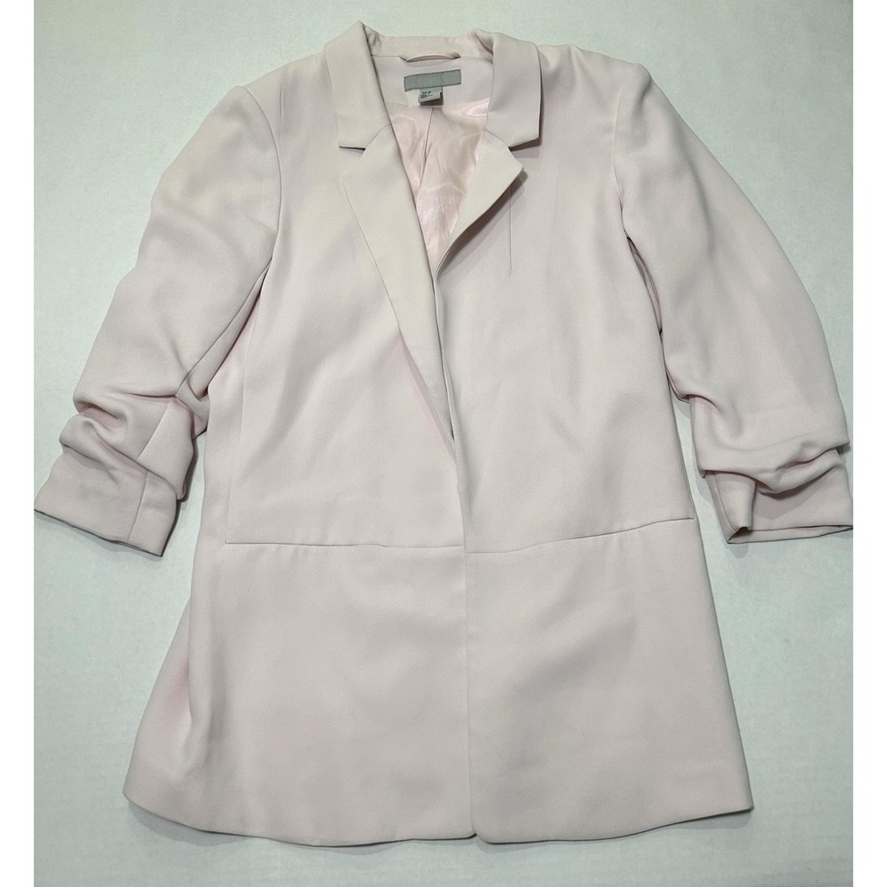 H&M Women's Pink Blazer With Ruched Sleeves Size 8